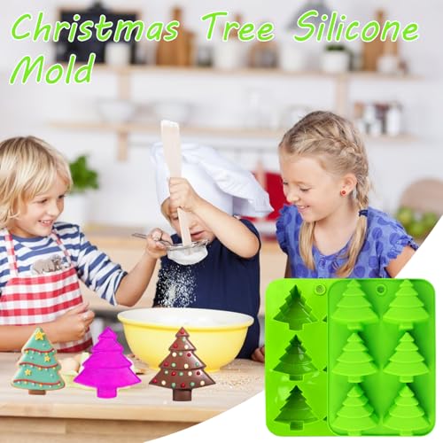 2 Pcs Christmas Tree Silicone Molds – 6 Cavities, Food-Grade Bakeware (Light Green)