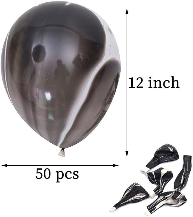 Skiennix 12-Inch Marble Latex Balloons - Black, White & Grey Rainbow Design for Weddings & Parties