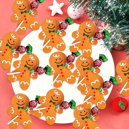 50 Pcs Gingerbread Lollipop Cards – Christmas Candy Stands & Toothpick Card Holders