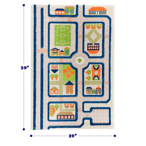 IVI Traffic Blue 3D Play Rug, 39 x 59 inches - Playmat for Toddler Play