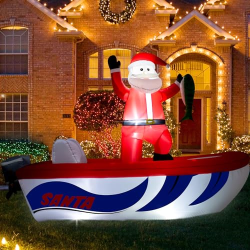 10FT Long Christmas Inflatable Blow up Santa Fishing on a Boat