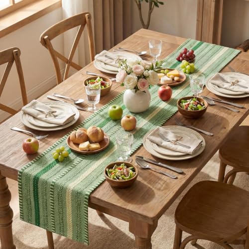 Emerald Farmhouse Stripe Braided Table Runner 12x72in - Artoid Mode