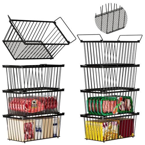 Black 8 Pack Freezer Organizer Bins with Leak-Proof Bottom for 7 Cu.Ft Chest Freezers