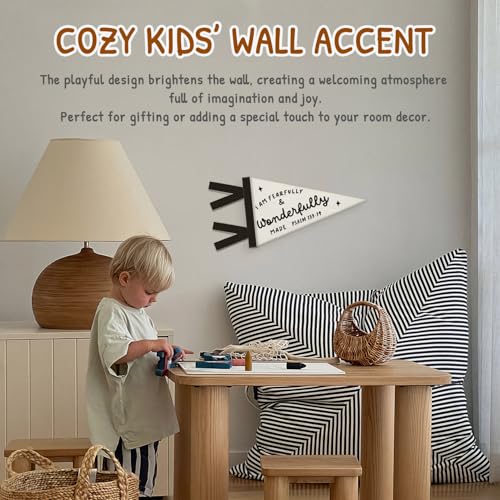 Kids Room Decor, I Am Fearfully and Wonderfully Made Christian Wall Hanging Pennant Flag Banner, Bible Verse Wall Decorations for Boys Girls Toddler Nursery Room Bedroom Playroom Decor