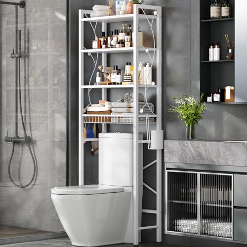Salakita Pure White Over-The-Toilet Storage Rack 4-Tier Bathroom Organizer Shelf