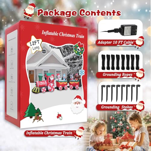 FunFanso 12 FT Christmas Inflatable Train with Santa Claus - Outdoor Holiday Decoration