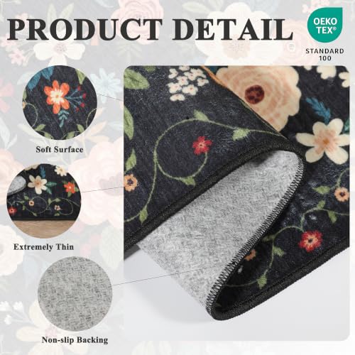 DUKINO 2' x 6' Black Washable Non-Slip Runner Rug for Hallway