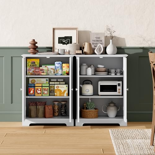 ChooChoo White Bathroom Floor Cabinet with 2 Doors & Adjustable Shelves – 11.81"D x 23.62"W x 31.5"H
