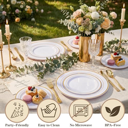 102 Pack Gold Disposable Plastic Plates - Elegant Party & Event Tableware