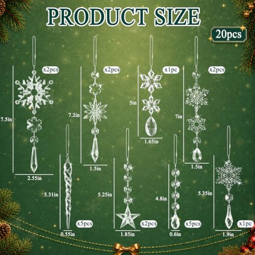 GuassLee 20 Pack Clear Acrylic Snowflake Christmas Ornaments - Winter Wonderland Decorations