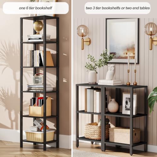 Black 6-Tier Narrow Bookshelf for Small Spaces - TUTOTAK 65.3-inch Tall Storage Rack