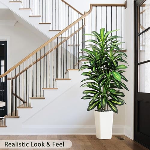 White 5FT Artificial Dracaena Tree Indoor Outdoor Faux Plant with Planter