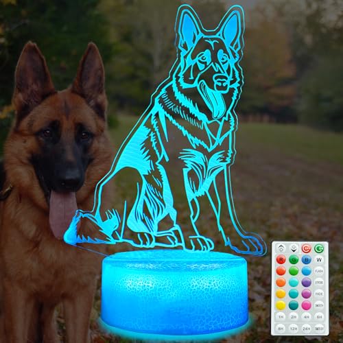 German Shepherd Dog Night Light, 16 Colors Changing, Remote Control with Timer, RGB Flashing Mode and Dimmable, Dog Lamp for Christmas Birthday Decor