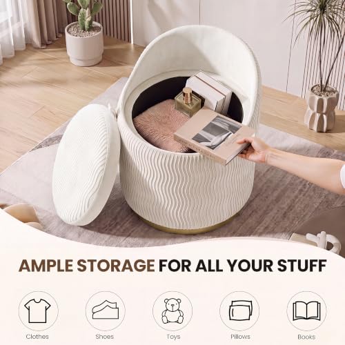 White Velvet Vanity Chair with Storage & 360° Swivel - Set of 1