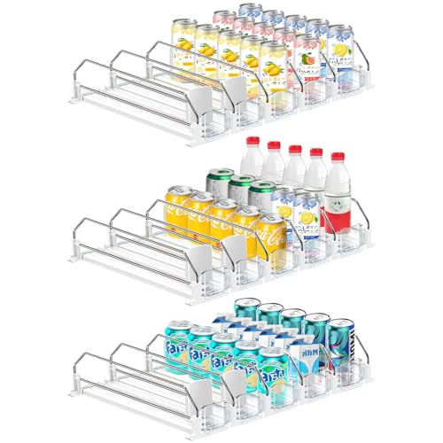 15 Rows 3 Pack Fridge Drink Organizer with Self-Pushing Dispenser - Adjustable Capacity