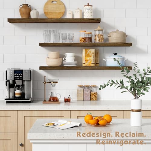 Forbena 36 Inch Rustic Brown Floating Shelves Set of 3 - Large Wall Storage