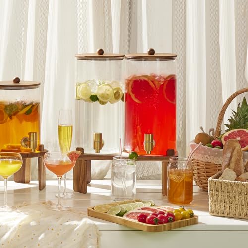 FavorFlavor 2-Pack 1.5 Gallon Glass Drink Dispenser with Wooden Stand
