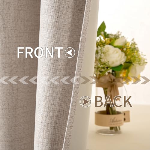Blackout Linen Curtains for Bedroom 52x96 Inches - Beige, Pack of 2, Triple Weave Technology