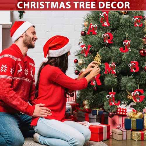 26 Letter Ornaments for Christmas Tree Decoration - Personalized Hanging Pendant Xmas Alphabet for DIY Craft Ornaments (A)