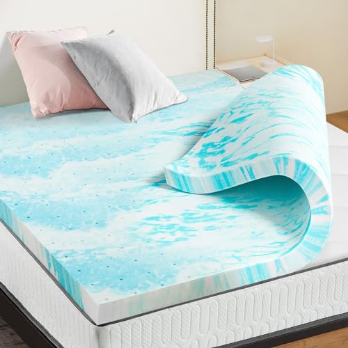 Queen Cooling Gel Infused Memory Foam Mattress Topper 3 Inch Blue - Pressure Relief