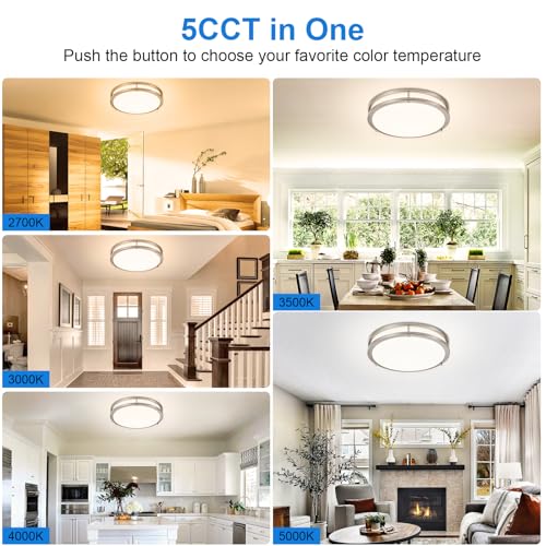 2Pack 13-Inch Flush Mount LED Ceiling Light Dimmable 5CCT Nickel Finish