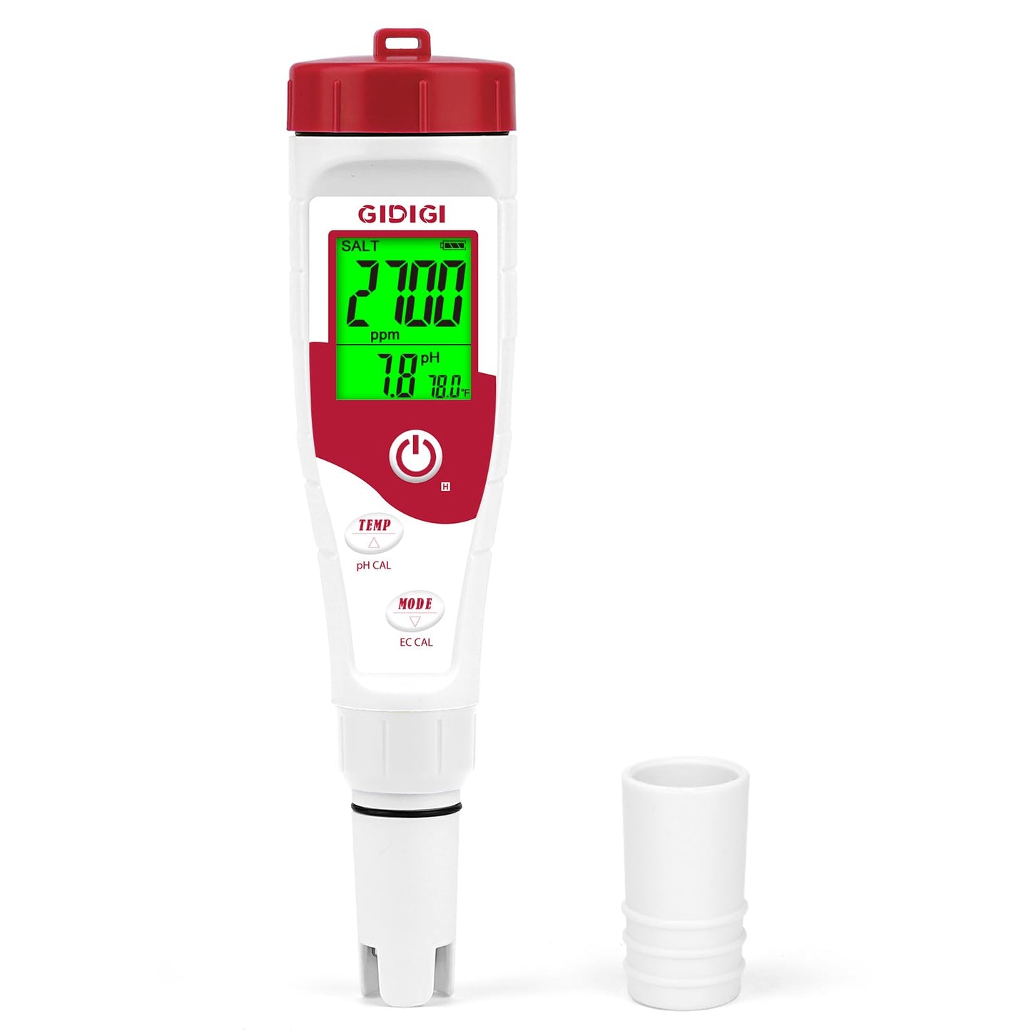 GIDIGI Pool Salt Tester pH Meter New Update Digital pH Tester Salinity Meter with Multiple Parameters Display for Pool Water Quality TDS EC Salt Meter for Saltwater Hot Tub&Spa Inground Pool Aquarium