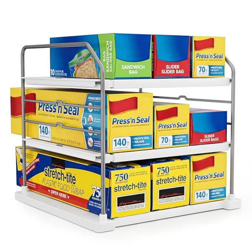 EVERIE 3-Tier Expandable Kitchen Cabinet Organizer Set of 2 for Wraps & Pantry Storage