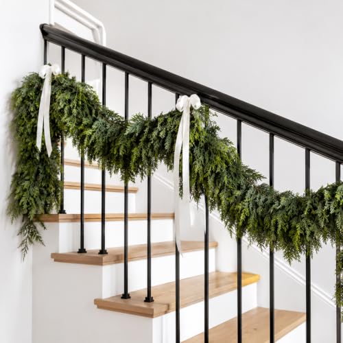 Hananona 9 FT Artificial Cedar Garland - 2 Pack Real Touch Holiday Decor, Dark Green