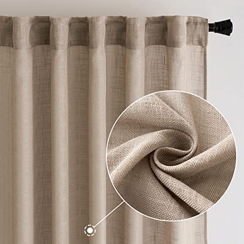 MIULEE Taupe Linen Curtains 52x96 Inch Pack of 2 Textured Window Drapes