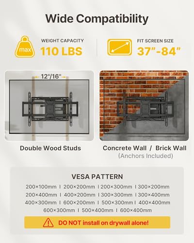 37-84 Inch Full Motion TV Wall Mount - Heavy-Duty Swivel & Tilt Bracket with Full Compatibility - Variation of THIS listing