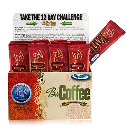 Organic Instant Alkaline Coffee with Wheatgrass - Caffeine-Free, 32 Sachets