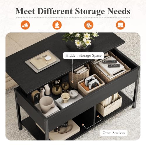 DUMOS Lift Top Coffee Table with Hidden Storage and Modern Rustic Design