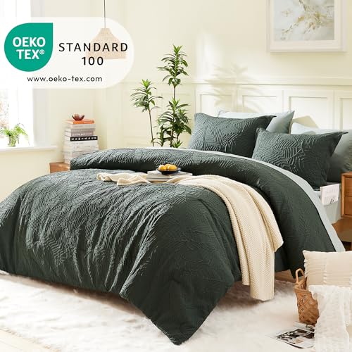 King Size Green Comforter Set - 7 Pieces Bed in a Bag with Botanical Design - King Bedding