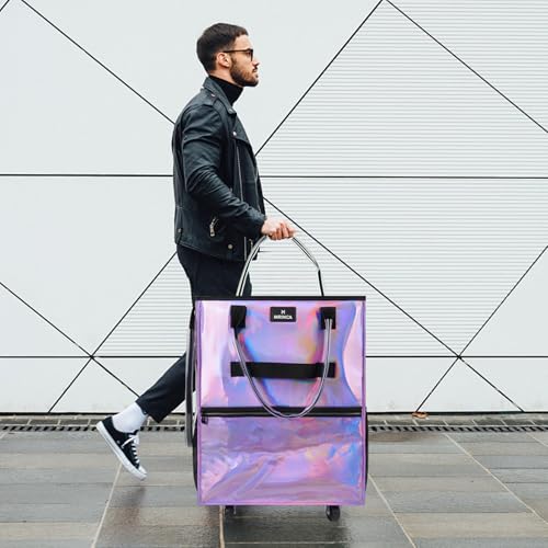 MRINCA Gradient Purple 70L Foldable Rolling Grocery Bag on Wheels with 6 Pockets