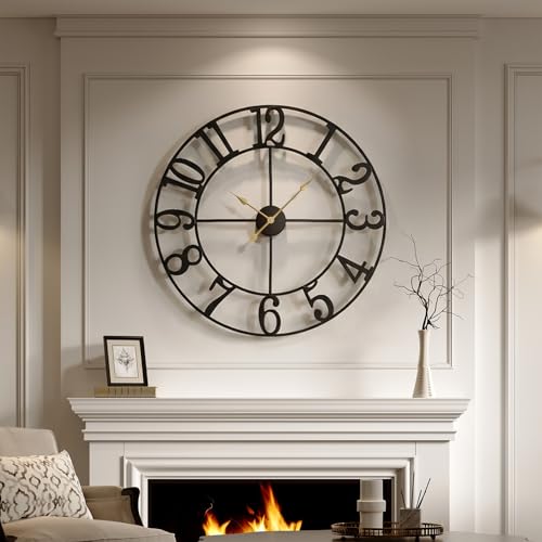 Cuspin 30 Inch Large Wall Clock - Black Metal with Arabic Numerals, Vintage Modern Design