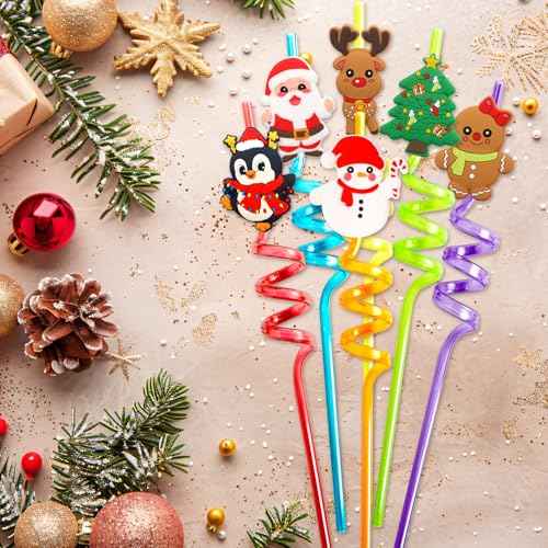 Fancy Land Christmas Party Favors Christams Drinking Straws Reusable Plastic Straw for Kids Xmas Holiday Party Supplies 24Pcs