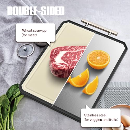 SNOWCLAD 2-Pack Stainless Steel & Wheat Straw Kitchen Cutting Boards with Juice Groove