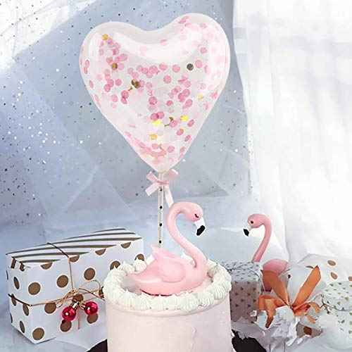 Pink Cupcake Topper with Paper Fans, Confetti Balloon, Christmas Birthday Cake Supplies (6 pieces)
