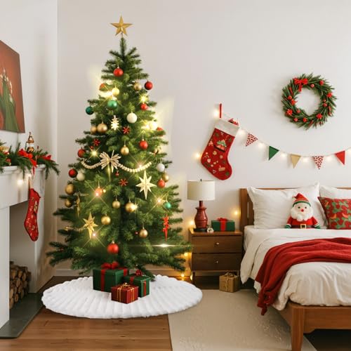 Lanpn 16 Inch White Faux Fur Christmas Tree Skirt - Round Plush Xmas Mat