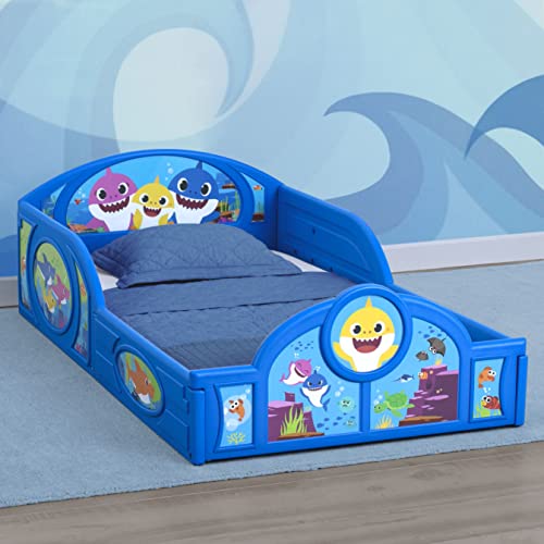 Toddler Bed with Guardrails - Plastic Baby Sleep & Play Bed with Decals