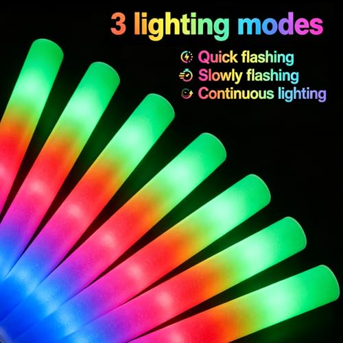 216 PCS Glow Sticks Bulk Pack - LED Foam Light Up Sticks with 3 Modes for Party, Wedding, Halloween, Raves