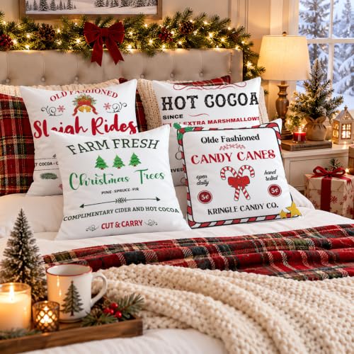 CSHVJ Farmhouse Christmas Pillow Covers 18x18 (Set of 4) – Variation Christmas Decor 02