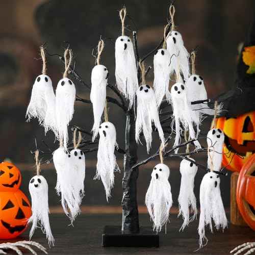 36 Pcs Halloween Ghost Hanging Ornaments 3.94 Inch Hanging Ghosts Tree Ornaments Farmhouse Rustic Mini Flying Decoration for Haunted House Party Yard Small Tree Decor