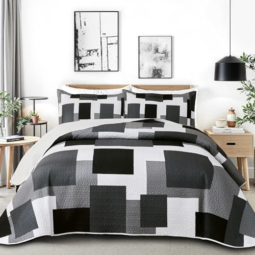 Tyrot Black Grey Patchwork Quilt Set Full/Queen Size Bedding with Pillow Shams