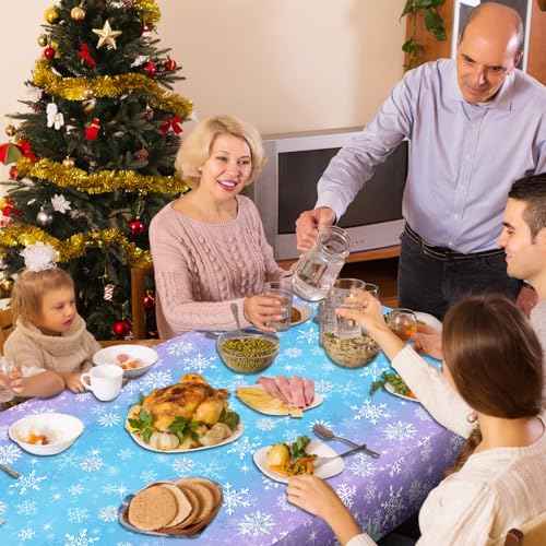 GREHUMOR Winter Snowflake Plastic Tablecloth Decorations 3 Pack Blue and Purple Snowflake Winter Wonderland Disposable Table Cover for Christmas Birthday Party Decorations, 54x108 Inch