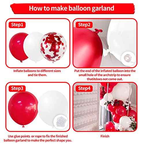 Red White Balloons Garland Kit 134 Pack Different Sizes 18/12/10/5 inch Matte Red Matte White Latex Balloons and Red Confetti Balloons for Wedding Birthday Party Accessory Arch Christmas Decoration