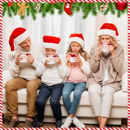 Sliner 6 Pack Red 14oz Santa Coffee Mugs - Christmas Ceramic Cup Set