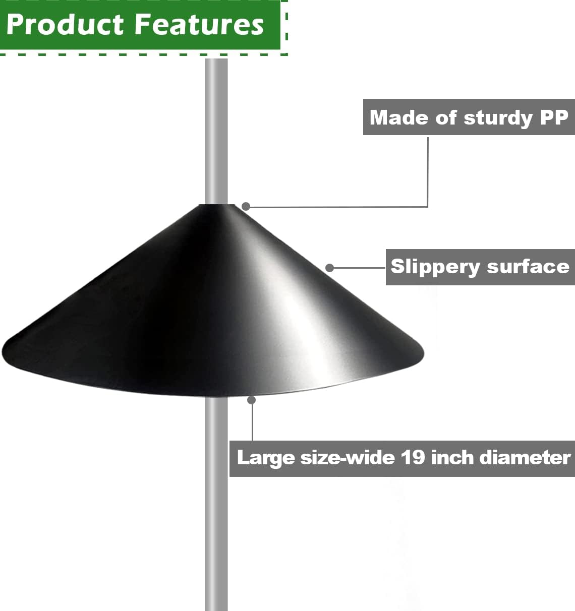 Skiennix 19-Inch Squirrel Proof Baffle - Protect Bird Feeders & Houses | Black, 1 Pack