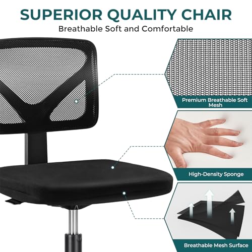 Black Armless Small Office Desk Chair - Ergonomic Mesh Seat, 1 Pack