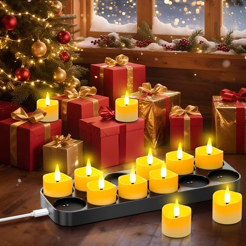 YiaMia Rechargeable Magnetic Tea Lights 12 Pack with Remote & Fast Charging